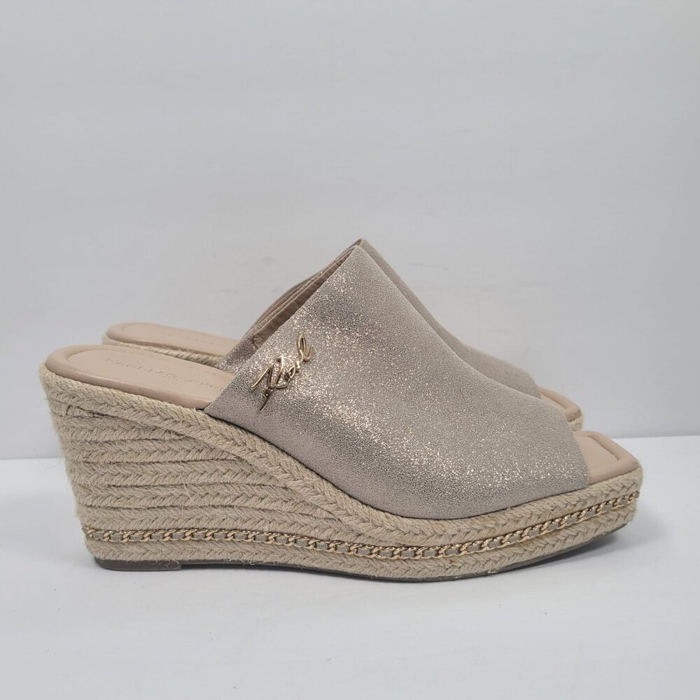 Karl Lagerfeld Paris Corissa Women's Beige Wedge Slip On Sandal US Size 11M
